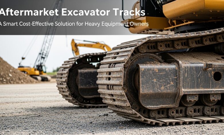 Aftermarket excavator tracks installed on a heavy-duty excavator for improved traction and durability