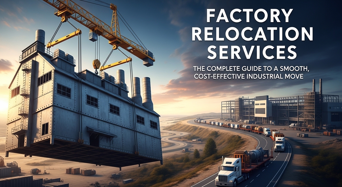 Factory relocation team carefully moving industrial machinery for a cost-effective move